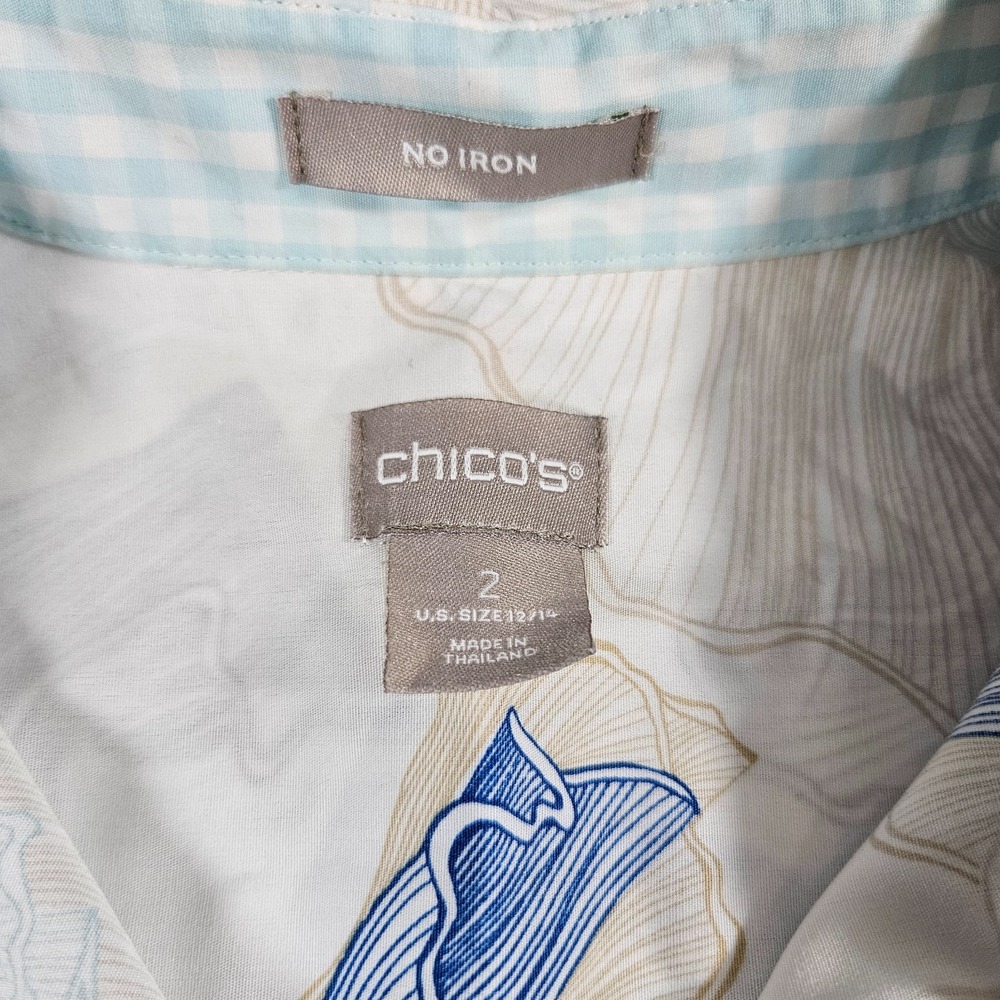 Chico's Women's Sz 12/14 Floral 3/4 Sleeve No Iron Button Up Artsy Blouse - Picture 3 of 11